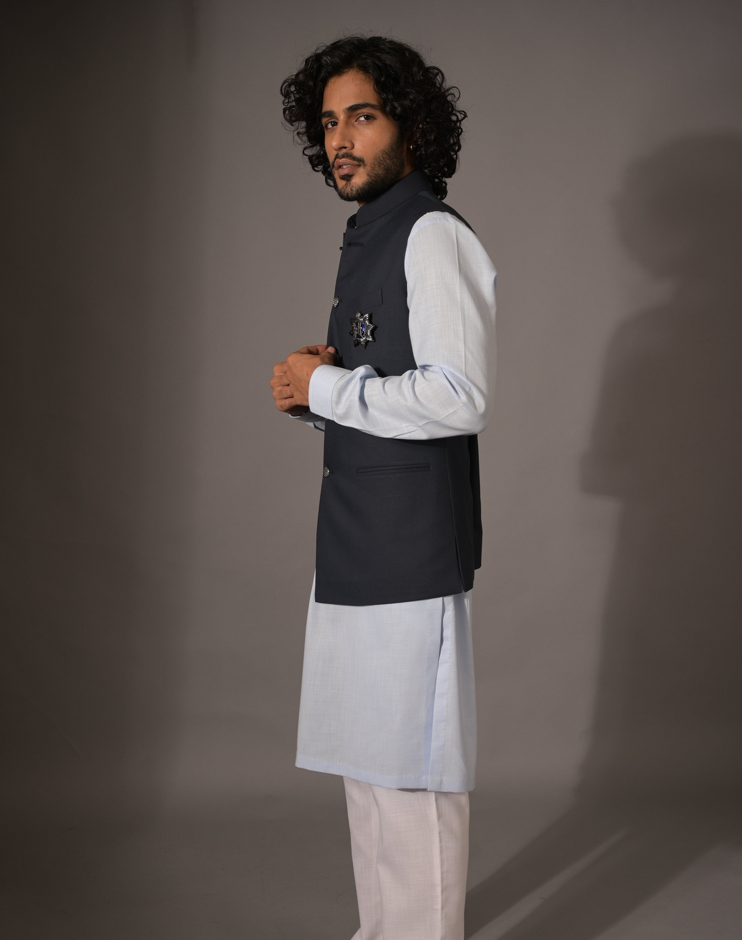 Kurta Pajama Navy Waistcoat