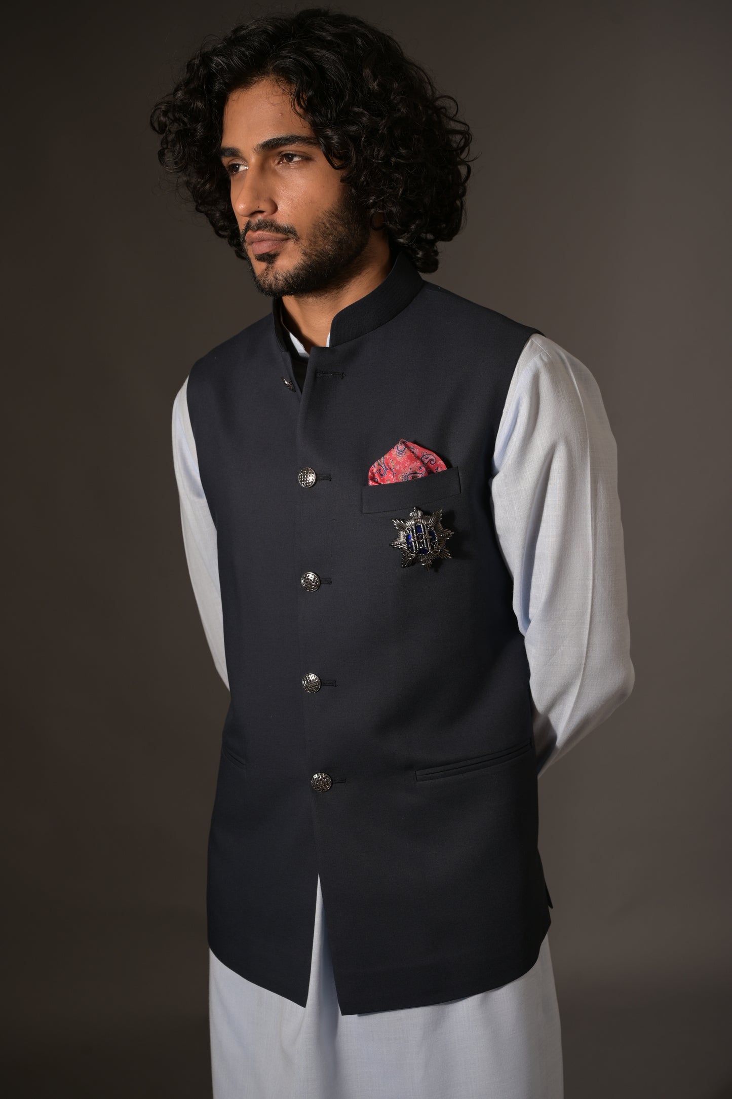 Kurta Pajama Navy Waistcoat