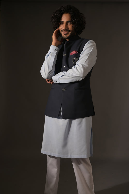 Kurta Pajama Navy Waistcoat