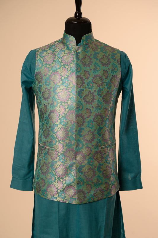 Rama Green Multicolor Tanchoi koti/kurta