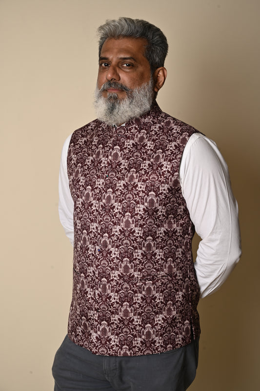 Print Jacquard Waist Coat